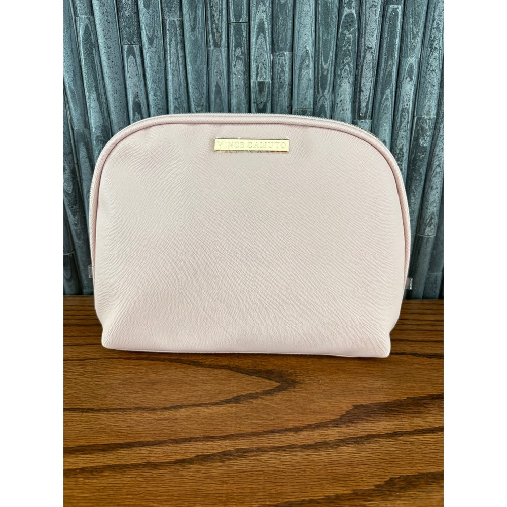 Vince Camuto Pink Saffiano Faux Leather Cosmetic Makeup Bag Travel Case New